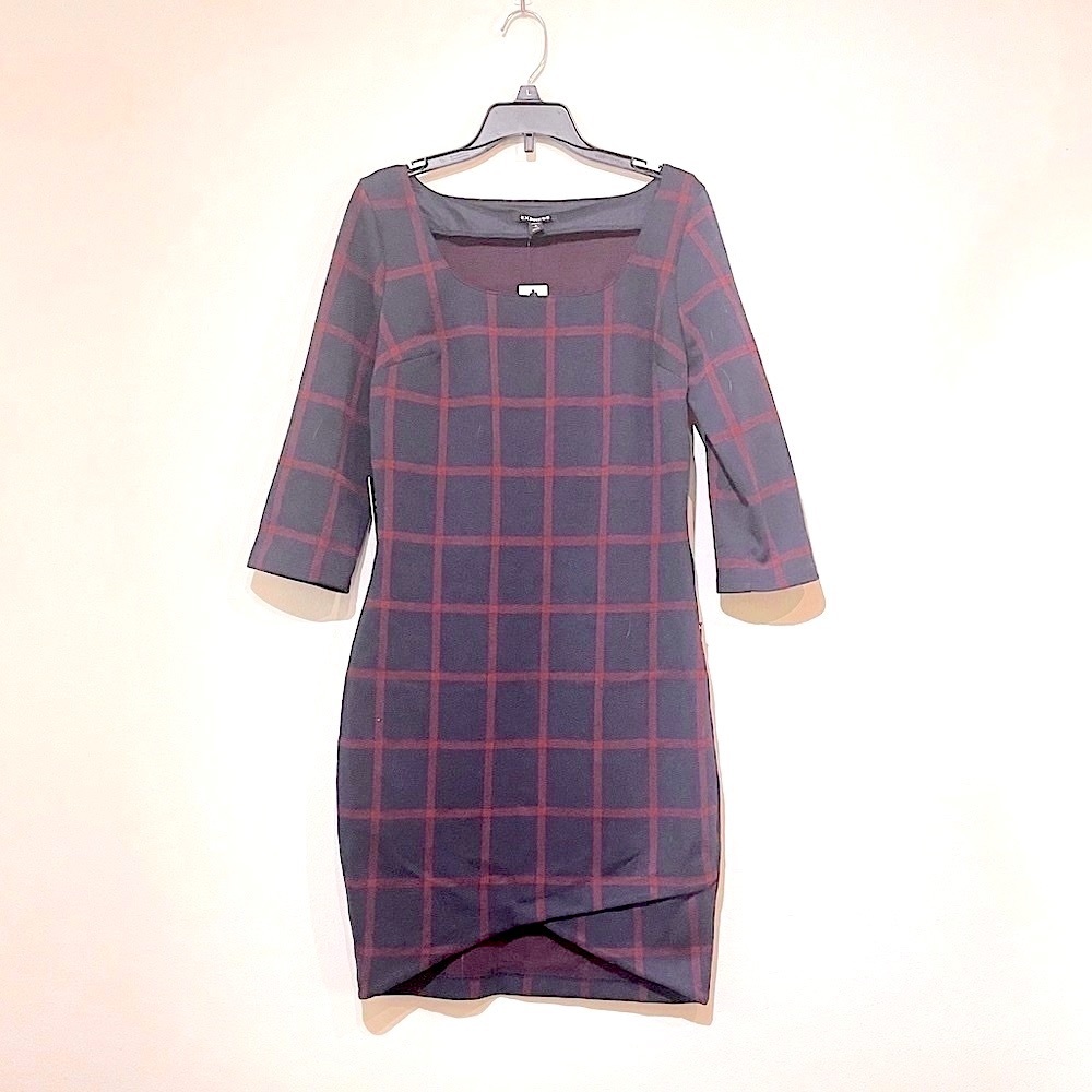 NWT Express Plaid Square Neck Dress